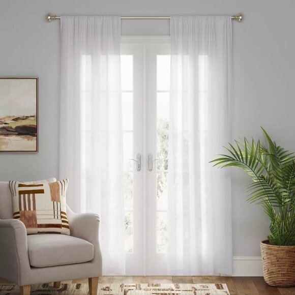 Threshold Farrah Light Filtering White Single Rod Pocket Curtain Panel 54" x 95" - Picture 1 of 7